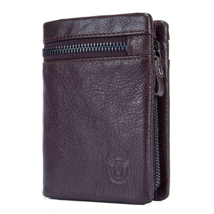 BULL CAPTAIN 03 Large-capacity Folding Multi-card Slot Cowhide Zipper Wallet Coin Clip(Brown)