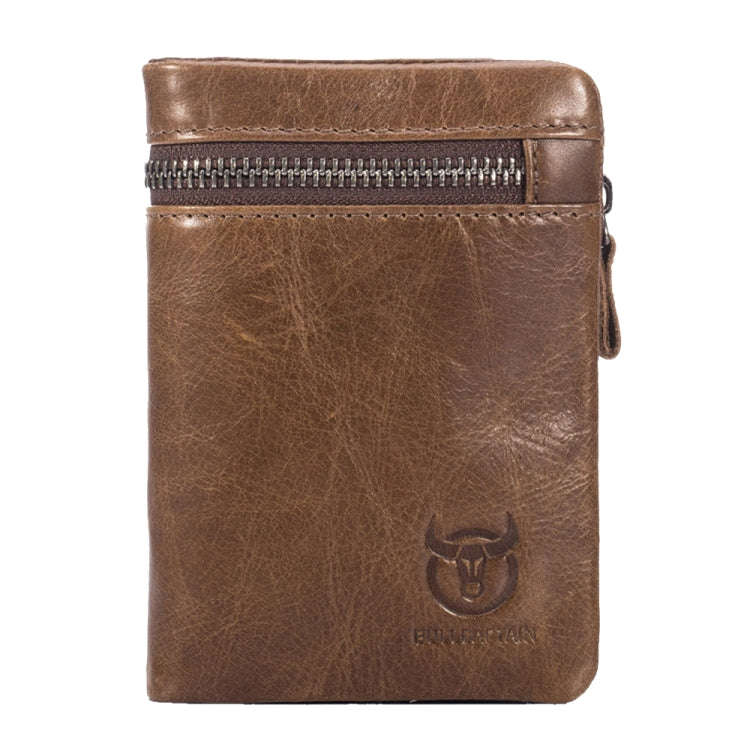 BULL CAPTAIN 03 Large-capacity Folding Multi-card Slot Cowhide Zipper Wallet Coin Clip(Yellow Brown)