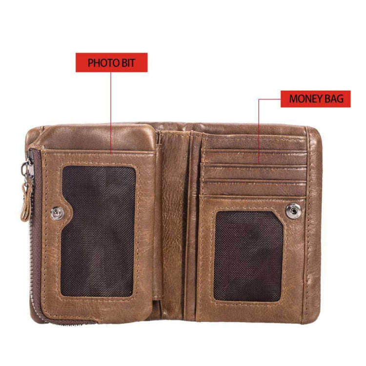 BULL CAPTAIN 03 Large-capacity Folding Multi-card Slot Cowhide Zipper Wallet Coin Clip(Brown)