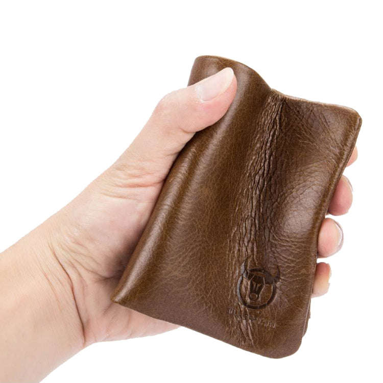 BULL CAPTAIN 03 Large-capacity Folding Multi-card Slot Cowhide Zipper Wallet Coin Clip(Brown)
