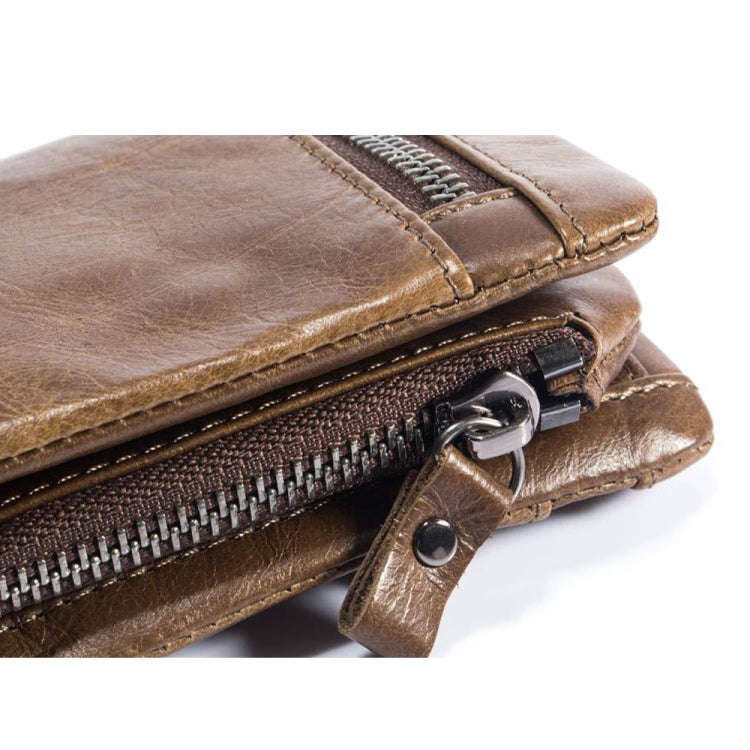 BULL CAPTAIN 03 Large-capacity Folding Multi-card Slot Cowhide Zipper Wallet Coin Clip(Brown)
