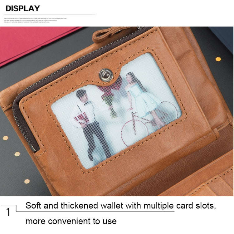 BULL CAPTAIN 03 Large-capacity Folding Multi-card Slot Cowhide Zipper Wallet Coin Clip(Brown)