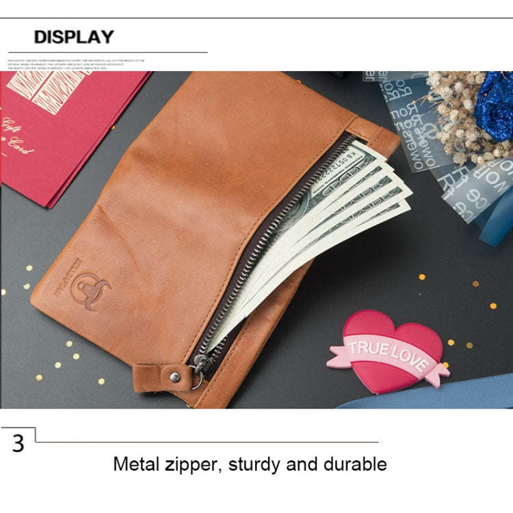 BULL CAPTAIN 03 Large-capacity Folding Multi-card Slot Cowhide Zipper Wallet Coin Clip(Yellow Brown)