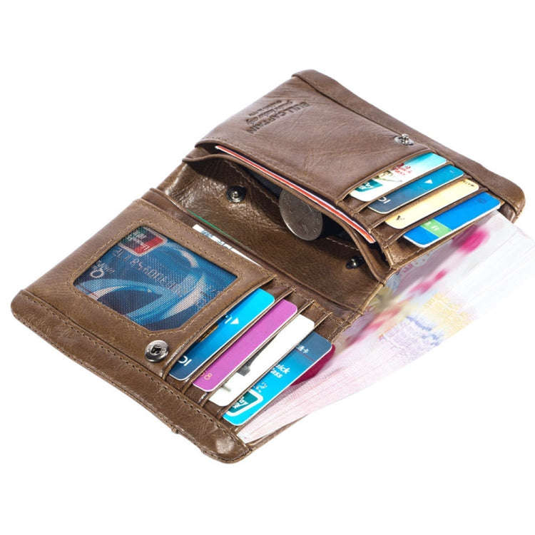 BULL CAPTAIN 03 Large-capacity Folding Multi-card Slot Cowhide Zipper Wallet Coin Clip(Brown)
