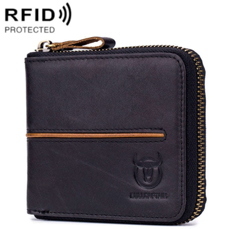 BULL CAPTAIN 042 RFID Anti-theft Cowhide Multi-card Slot Business Card Holder Zipper Wallet(Black)