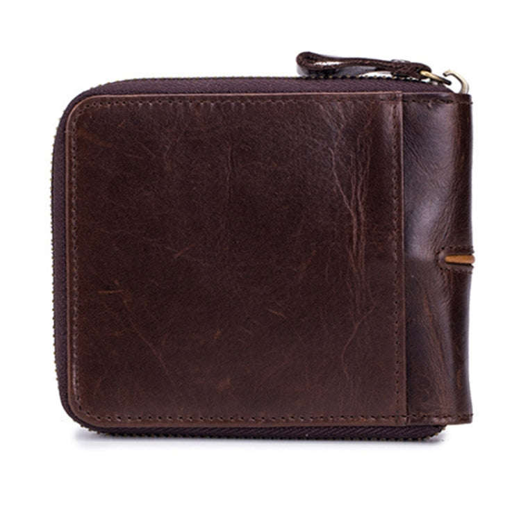 BULL CAPTAIN 042 RFID Anti-theft Cowhide Multi-card Slot Business Card Holder Zipper Wallet(Coffee)