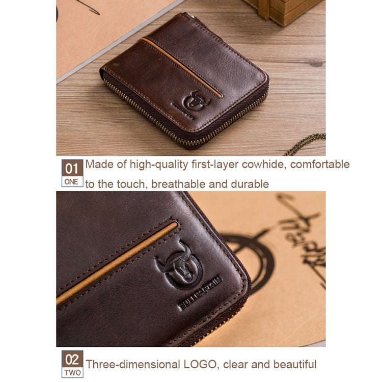 BULL CAPTAIN 042 RFID Anti-theft Cowhide Multi-card Slot Business Card Holder Zipper Wallet(Yello...
