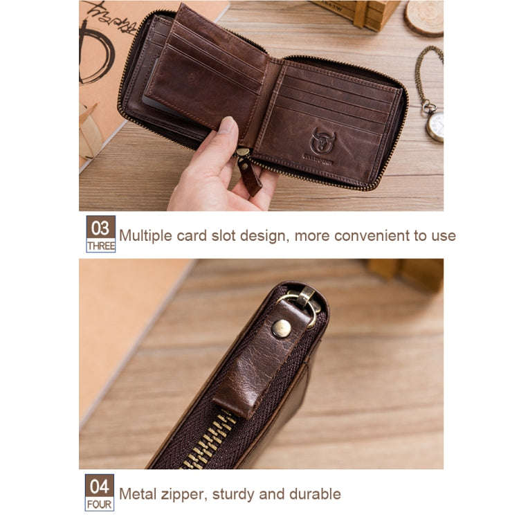 BULL CAPTAIN 042 RFID Anti-theft Cowhide Multi-card Slot Business Card Holder Zipper Wallet(Yello...