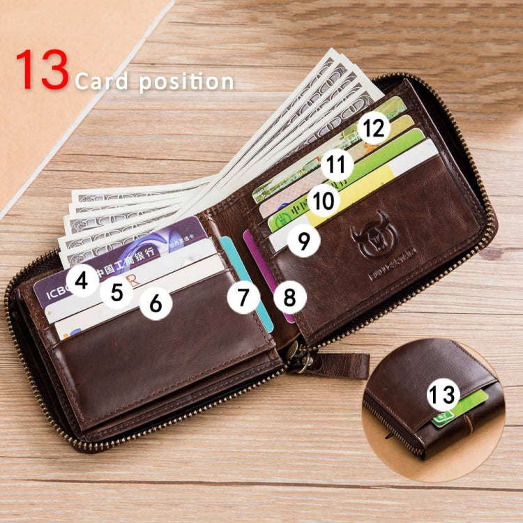 BULL CAPTAIN 042 RFID Anti-theft Cowhide Multi-card Slot Business Card Holder Zipper Wallet(Yello...
