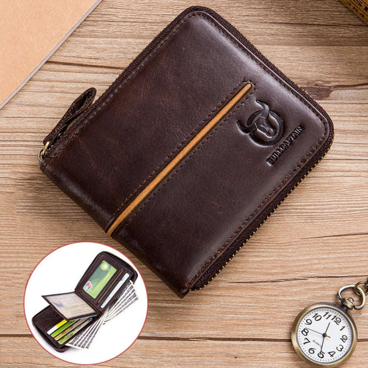 BULL CAPTAIN 042 RFID Anti-theft Cowhide Multi-card Slot Business Card Holder Zipper Wallet(Yello...