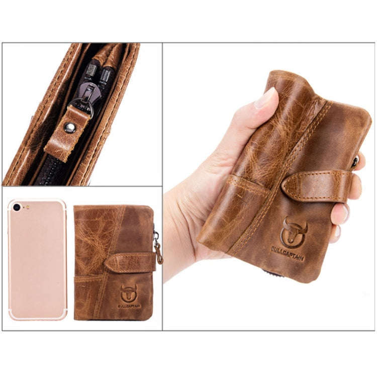 BULL CAPTAIN 01 RFID Anti-theft Multifunctional Cowhide Vertical Detachable Men Wallet(Yellow Brown)