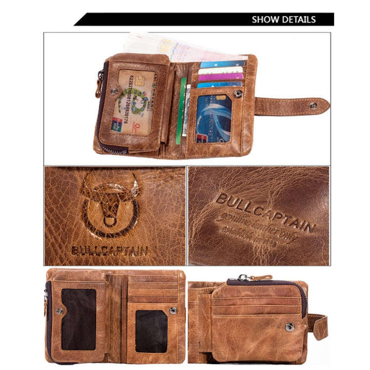 BULL CAPTAIN 01 RFID Anti-theft Multifunctional Cowhide Vertical Detachable Men Wallet(Yellow Brown)