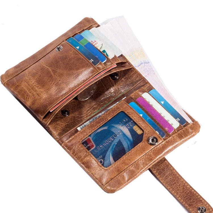 BULL CAPTAIN 01 RFID Anti-theft Multifunctional Cowhide Vertical Detachable Men Wallet(Coffee)