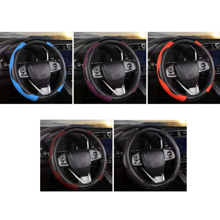 39cm Carbon Fiber Elastic Leather Without Inner Ring Car Steering Wheel Cover, Color: Black