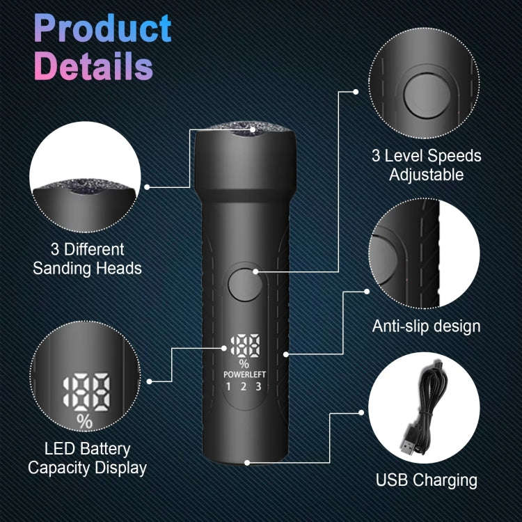 Electric Foot File Pedicure Kit Waterproof Feet Callus Remover, Spec: Matte Black
