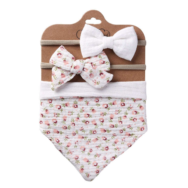 3 In 1 Baby Drooling Towel Cotton Printed Double Sided Triangle Towel Headband Set Waterproof Bib...