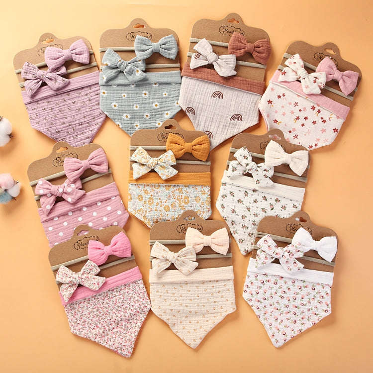 3 In 1 Baby Drooling Towel Cotton Printed Double Sided Triangle Towel Headband Set Waterproof Bib...