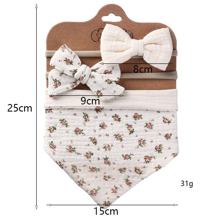 3 In 1 Baby Drooling Towel Cotton Printed Double Sided Triangle Towel Headband Set Waterproof Bib...