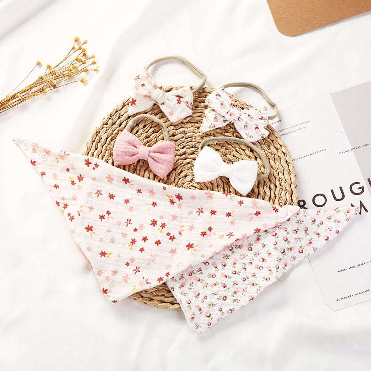 3 In 1 Baby Drooling Towel Cotton Printed Double Sided Triangle Towel Headband Set Waterproof Bib...