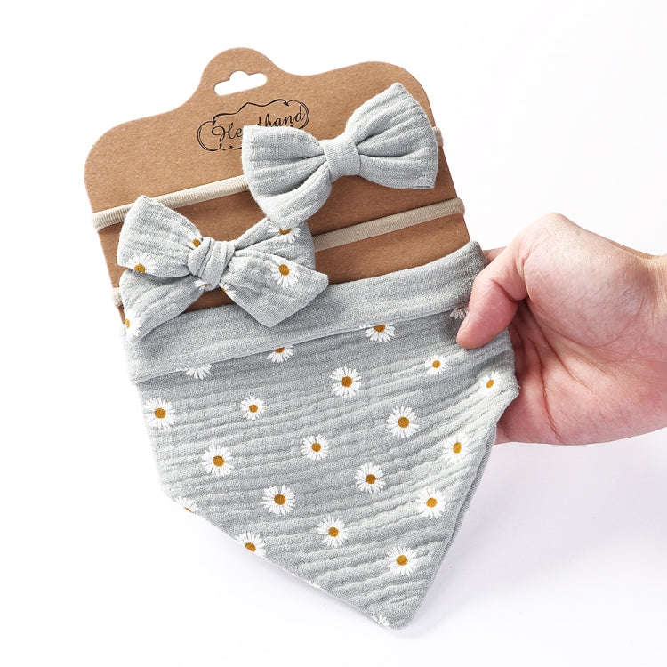 3 In 1 Baby Drooling Towel Cotton Printed Double Sided Triangle Towel Headband Set Waterproof Bib...