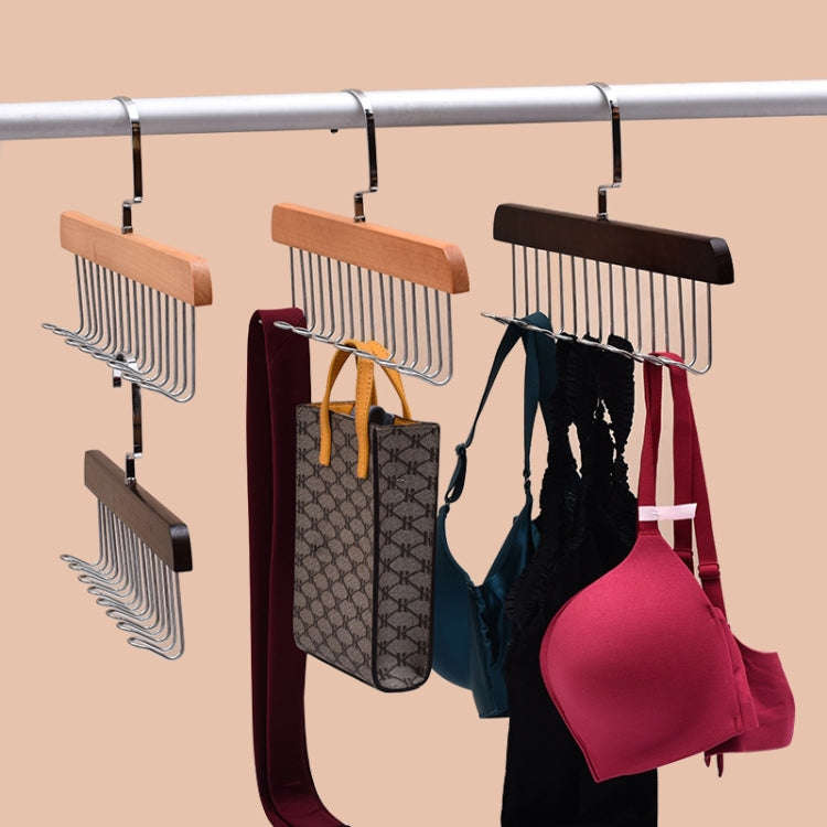 Wooden Sling Hanger Lingerie Vest Tie Organizer Household Wave Drying Racks(Dark Color)