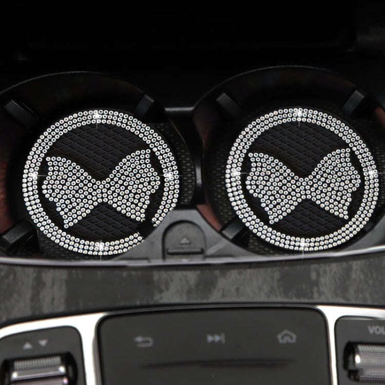 Car Multifunctional Anti-slip Coaster with Diamond Bow Crystal(White)