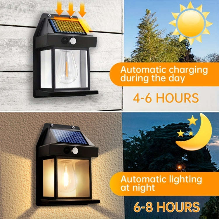 Solar Outdoor Tungsten Wall Light 3 Modes Body Sensing Waterproof Garden Villa Night Light, Spec:...