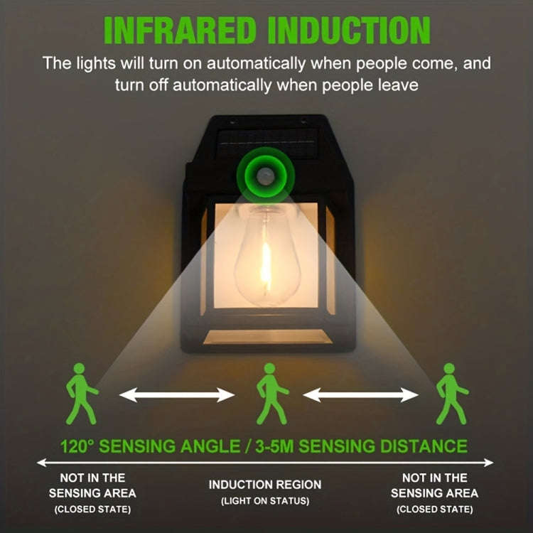 Solar Outdoor Tungsten Wall Light 3 Modes Body Sensing Waterproof Garden Villa Night Light, Spec:...