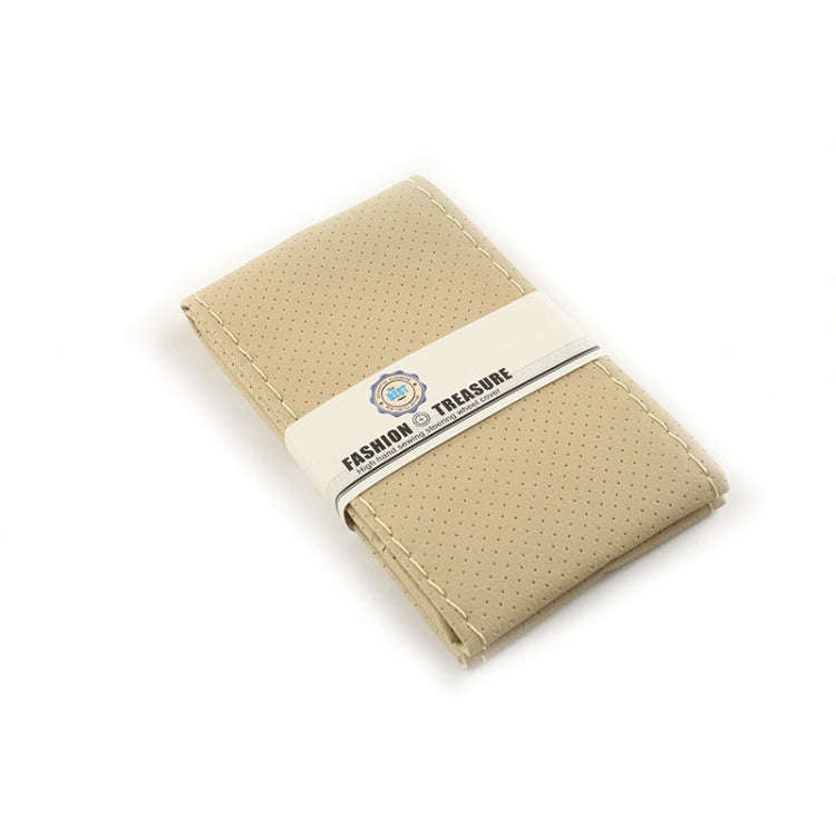 Hand-Sewn Microfiber Non-Slip Steering Wheel Cover Universal Turning Grip Sleeve, Size: 38cm(Beige)
