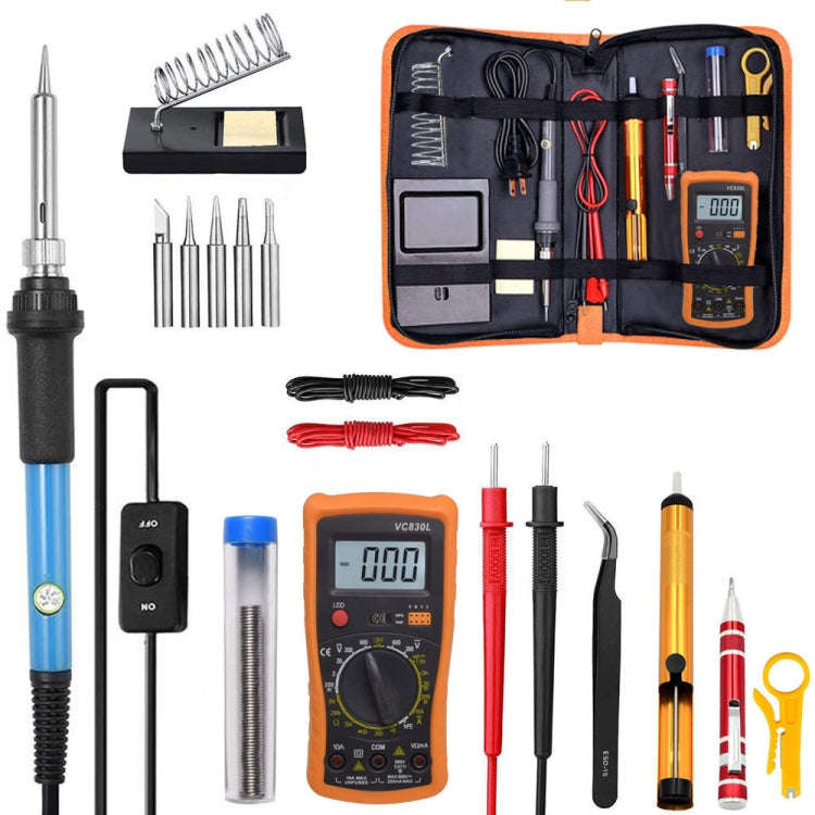 19 in 1 60W Adjustable Temperature Soldering Iron Multimeter Tool Set, Color: Blue US Plug