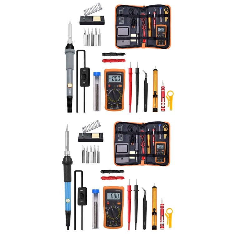 19 in 1 60W Adjustable Temperature Soldering Iron Multimeter Tool Set, Color: Blue US Plug