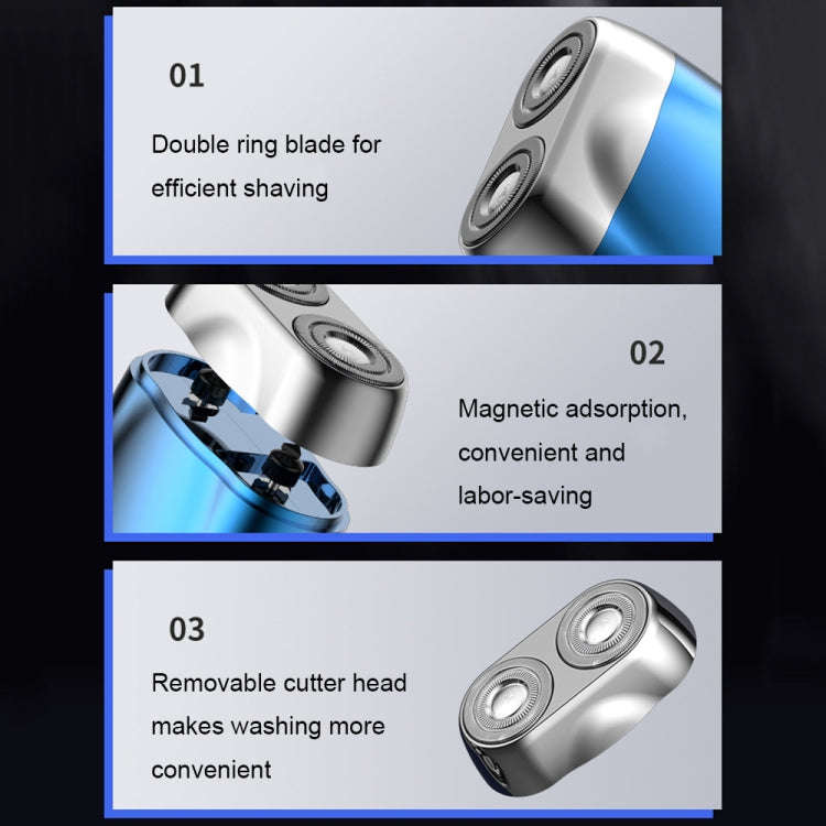 Double-head Mini Magnetic Shaver Portable Men Electric Shaver(Silver Black)