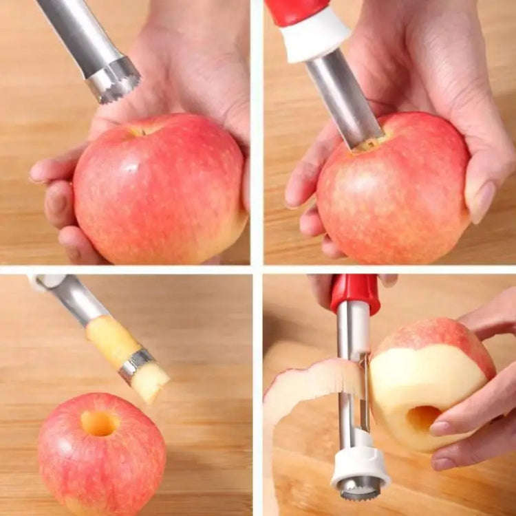 2 In 1 Fruit Peeling & Core Pumping Tool Stainless Steel Vegetable Corer(Red White)
