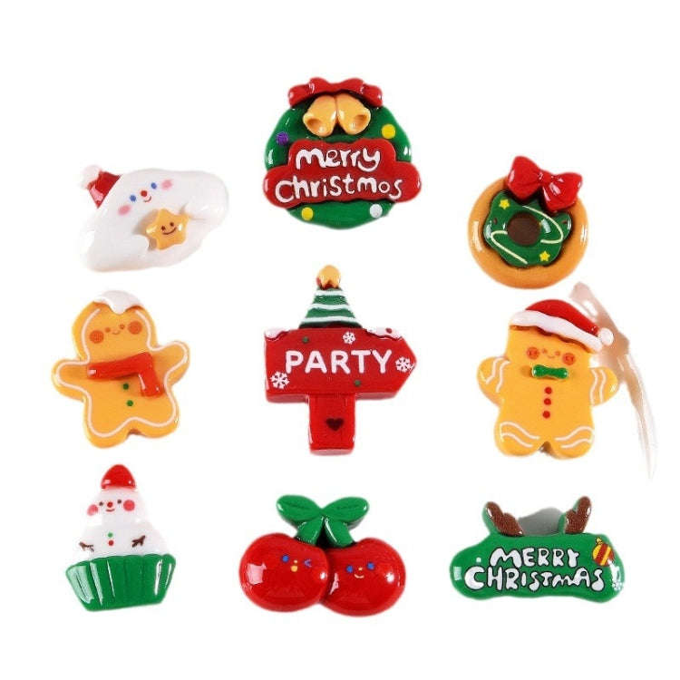 10pcs Christmas Mobile Phone Case Refrigerator Magnet Resin Accessories DIY Material, Style: Snowman