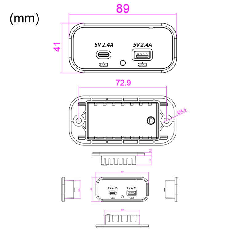 USB Dual-port Multi-function Fast Charging Car Modification Charger(UCC-316A AC4.8A)