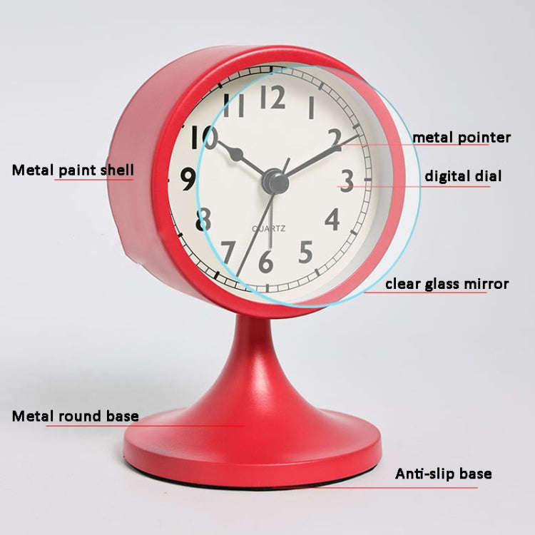 Metal Retro Silent Table Alarm Clock Student Bedside Clock With Night Light(Milk White)