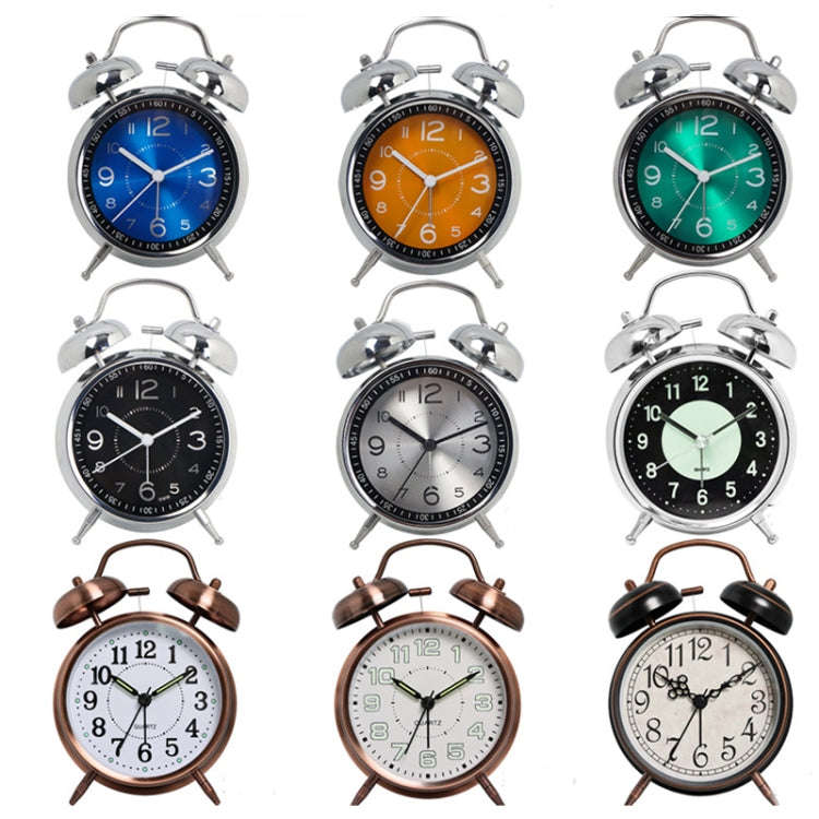 4.5 Inch Electroplated Metal Ring Bell Alarm Clock Quartz Clock With Night Light ?, Style: Green