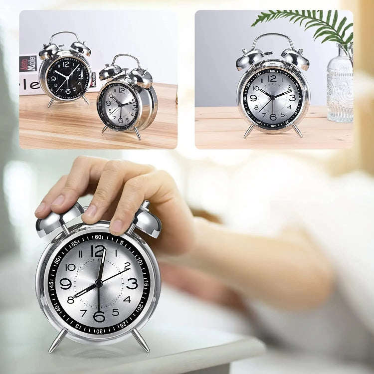 4.5 Inch Electroplated Metal Ring Bell Alarm Clock Quartz Clock With Night Light ?, Style: Green