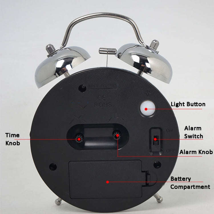 4.5 Inch Electroplated Metal Ring Bell Alarm Clock Quartz Clock With Night Light ?, Style: Green