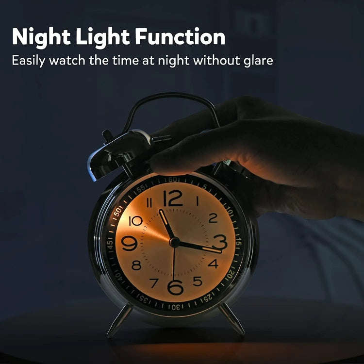 4.5 Inch Electroplated Metal Ring Bell Alarm Clock Quartz Clock With Night Light ?, Style: Lumino...