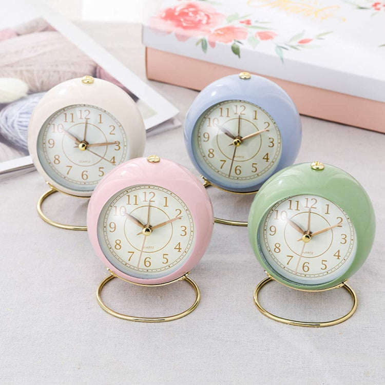 Round Metal Clock Silent Children Electronic Alarm Clock with Light(Purple)
