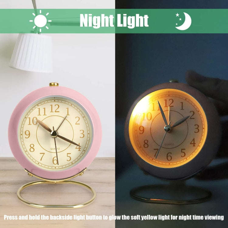 Round Metal Clock Silent Children Electronic Alarm Clock with Light(Purple)