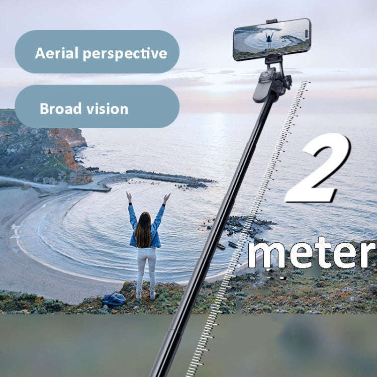 2m Metal Tripod Selfie Stick With 4 Expansion Interfaces for Phone Camera(Black)