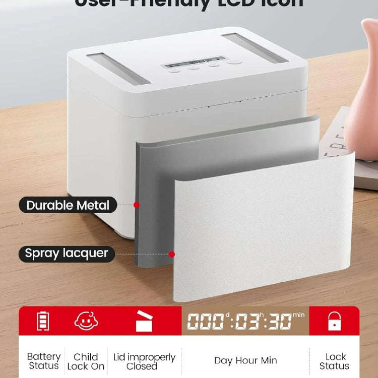 Vaydeer Metal Timed Self-Control Phone Lock Box With Child Lock And LED Display, Spec: Small White