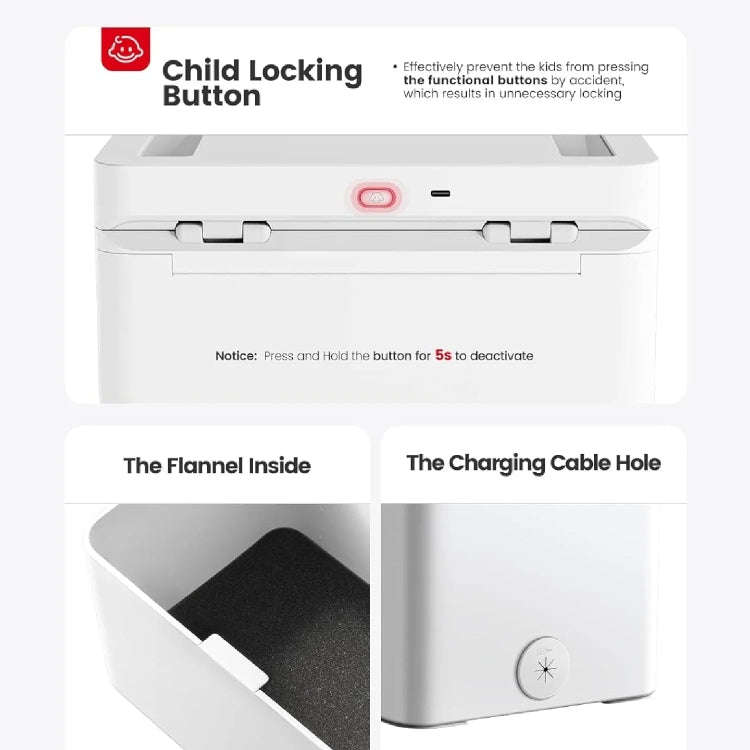 Vaydeer Metal Timed Self-Control Phone Lock Box With Child Lock And LED Display, Spec: Small White