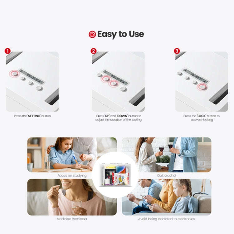 Vaydeer Metal Timed Self-Control Phone Lock Box With Child Lock And LED Display, Spec: Small White