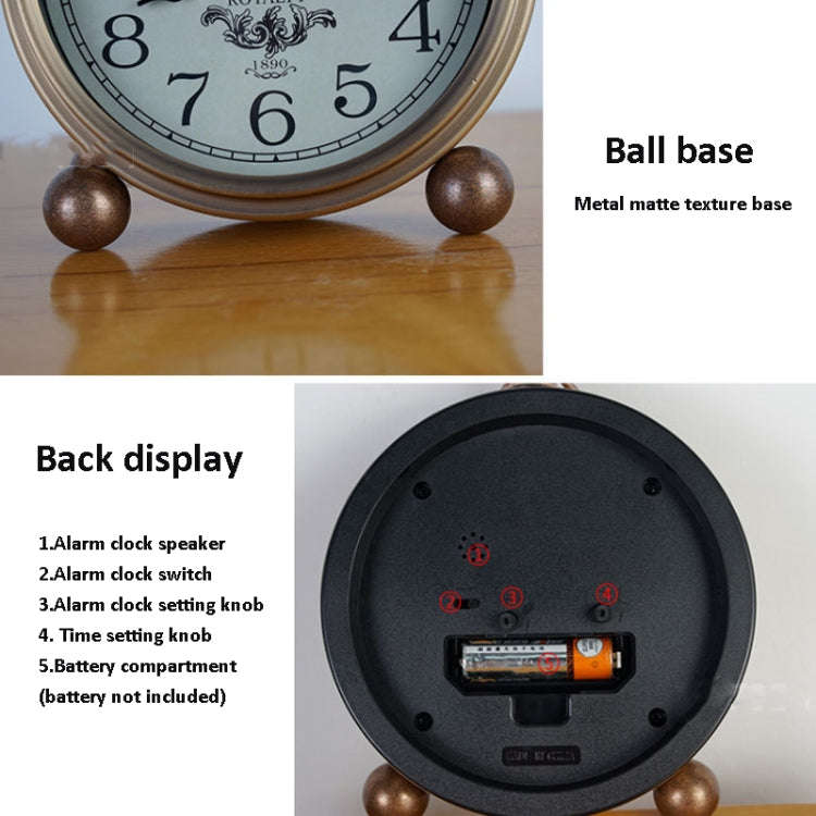 Retro Iron Alarm Clock Simple Desktop Quartz Clock, Style: Arab Number