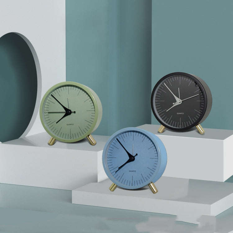 Metal Quartz Alarm Clock Simple Silent Desktop Round Pointer Living Room Clock(Green)