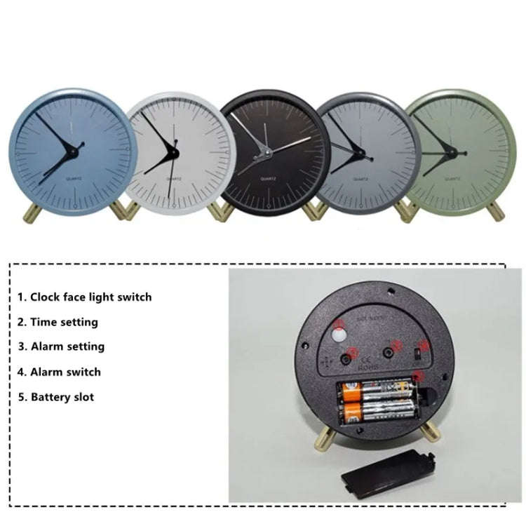 Metal Quartz Alarm Clock Simple Silent Desktop Round Pointer Living Room Clock(Green)