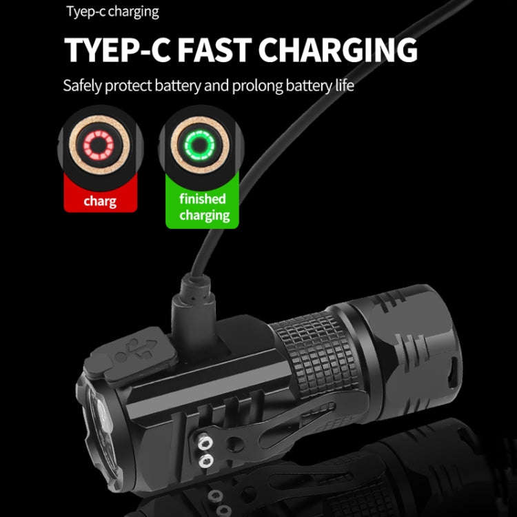 3LED Strong Light TYPE-C Charging Convenient Mini Multi-Function Flashlight(With USB Cable No Bat...
